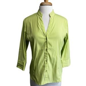 DCC Women's L Chartreuse Green Button Down Shirt Easycare Stretch Career Work